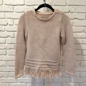 LOFT Beige Chunky Knit Fringe Hem Sweater XS